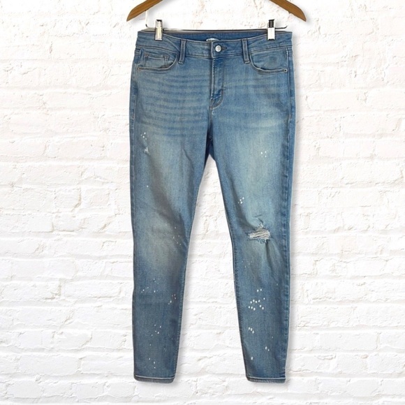 Old Navy Rockstar Distressed Super Skinny Jeans Size 8 Petite Bleach Splattered - Picture 1 of 8
